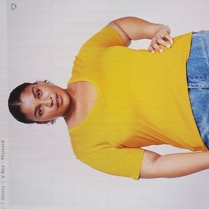 BNWT-UNIVERSAL STANDARD small v neck tee in mustard
